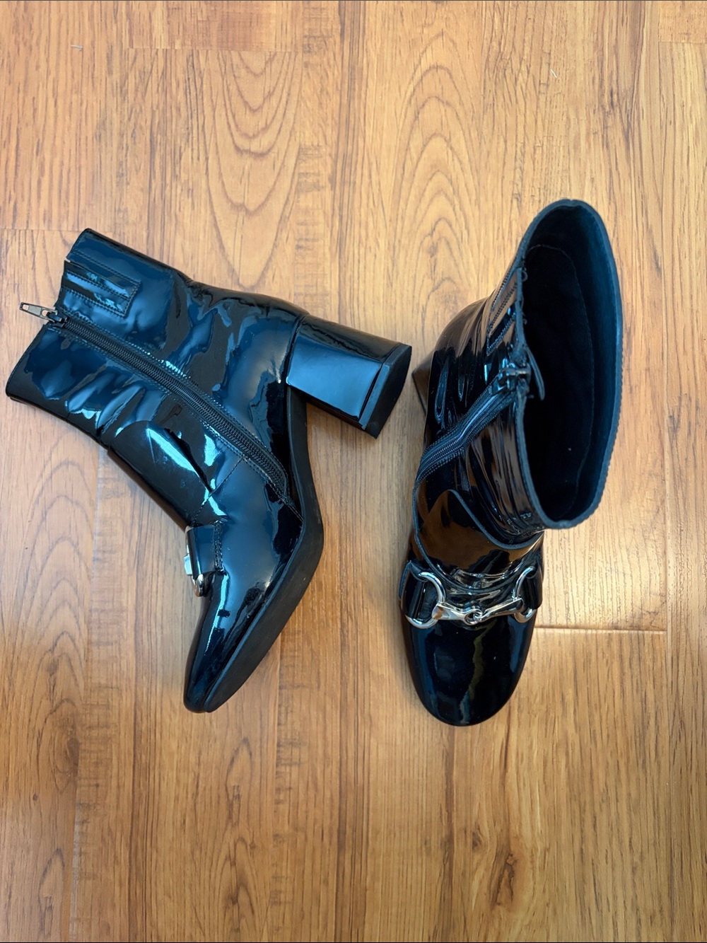 Jeffrey Campbell Women’s Black Patent Leather Slip On Booties with Buckle,size 8 - Picture 9 of 10
